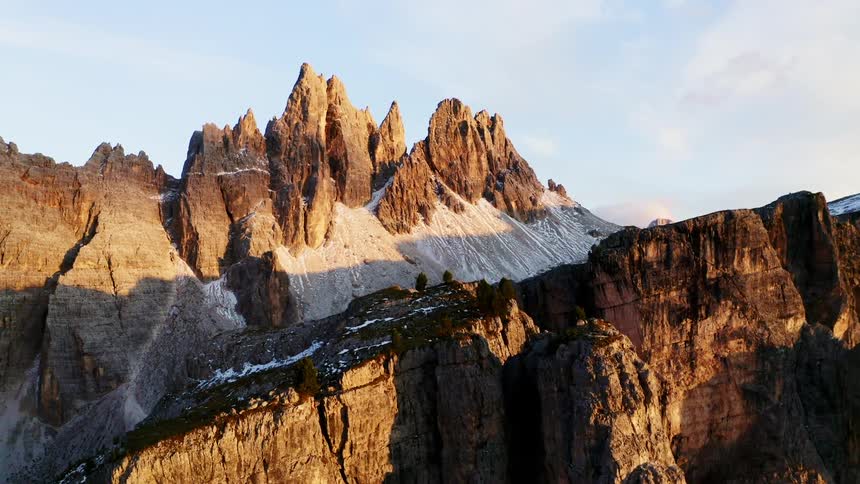 Mountain peaks are high above the canyon