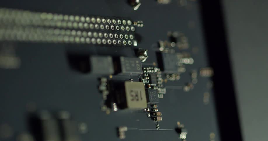 Sharp close up of a circuit board to a blurring setting