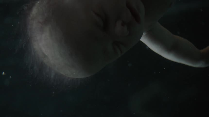 An unborn baby floats in fluid as a light shines then fades
