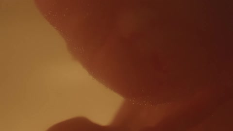 An unborn baby turns as it floats in fluid