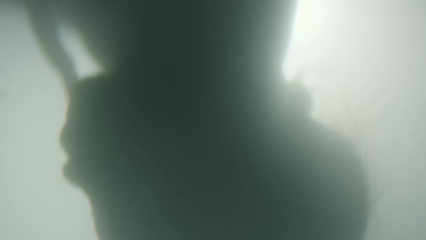 An fetus floating upside down in utero