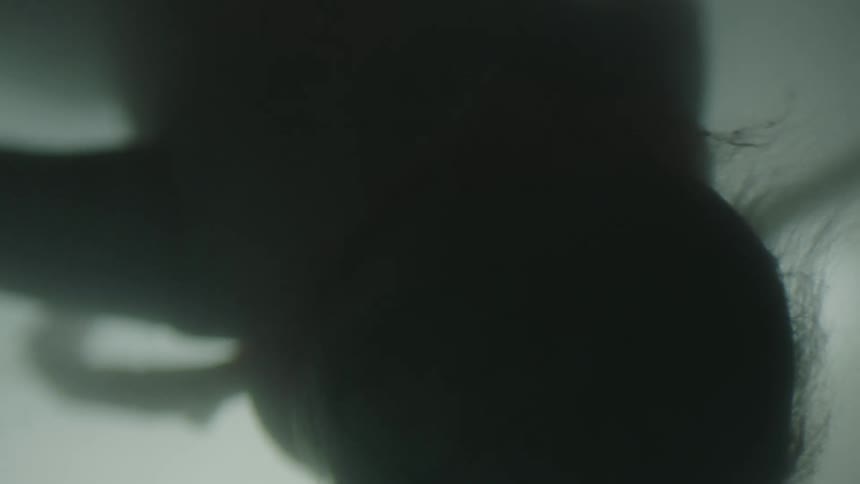 A fetus floats and turns in liquid