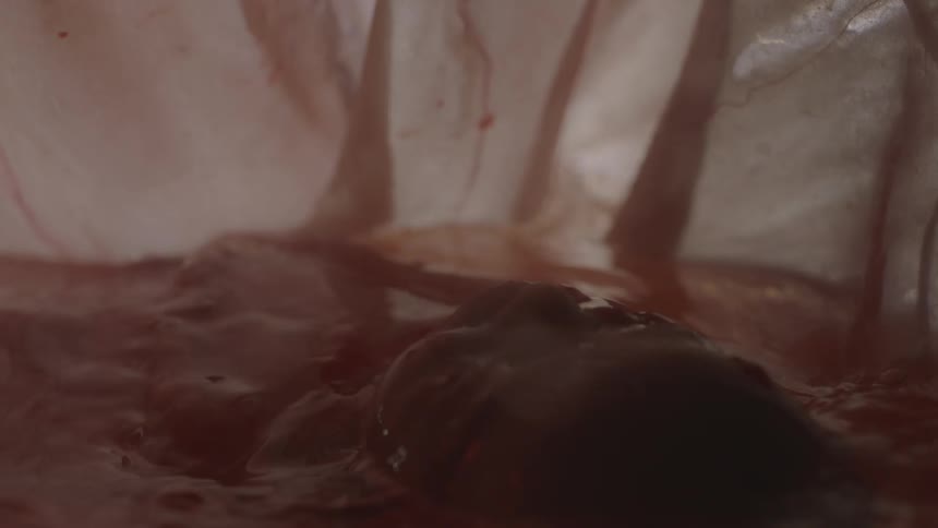 Unborn human baby inside the womb while amniotic fluid flushes out