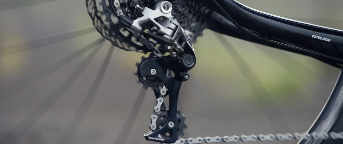 Close up of a bicycles switching gear system in motion and in use