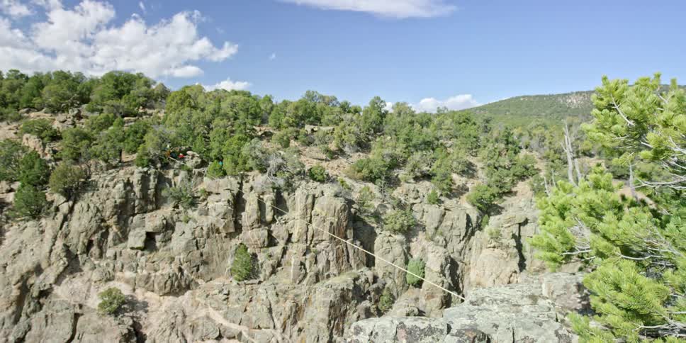 A rope is strung up in a canyon in the wilderness