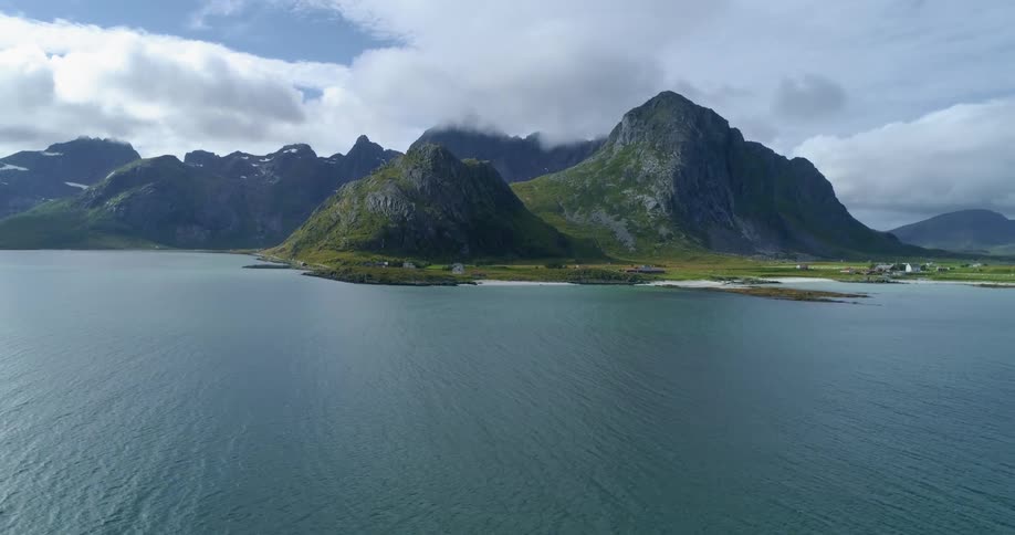 Landscape view of a mountain range and lake