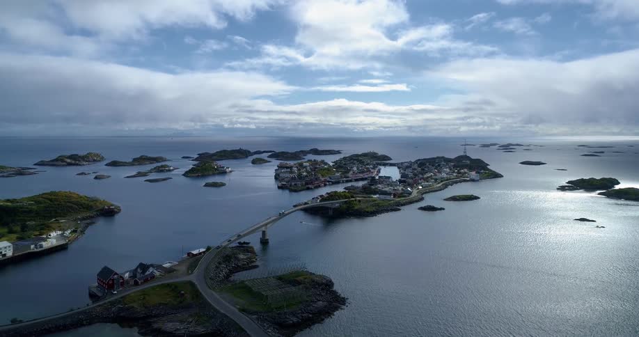 A traffic bridge between small islands in an archipelago on a sunny day