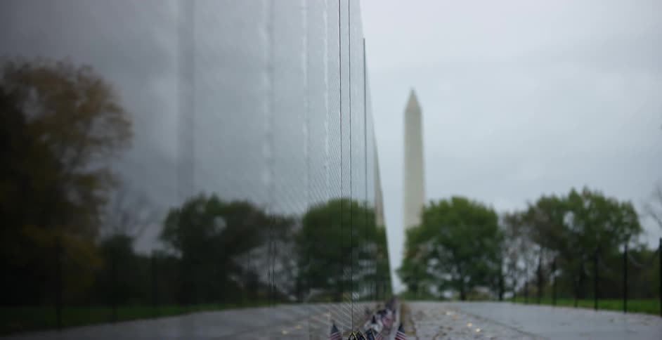 The washington monument is in the distance