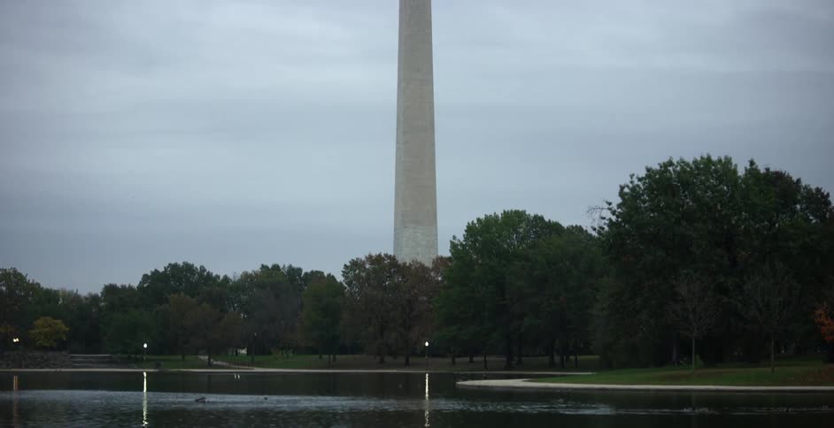 Rippling pond in park reflections washington monument