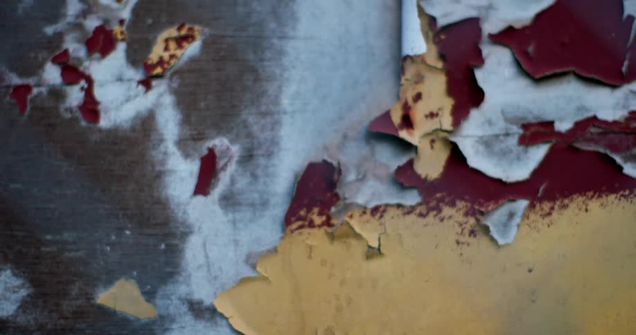 Paint peels off a board outdoors