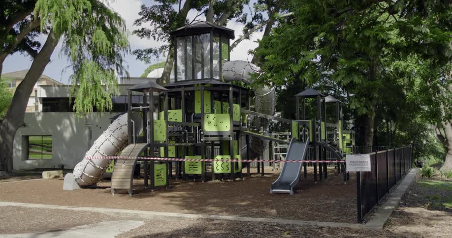 View of an empty and closed playground
