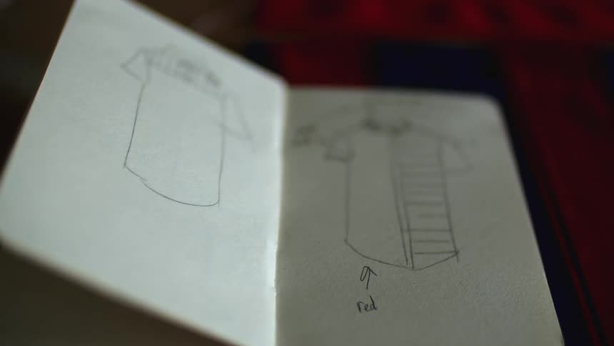 Pattern for a shirt written on a small notebook