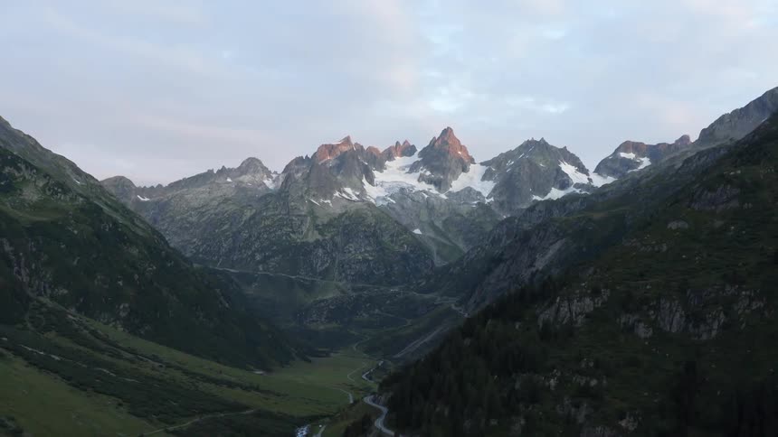 Aerial view of mountains are displayed