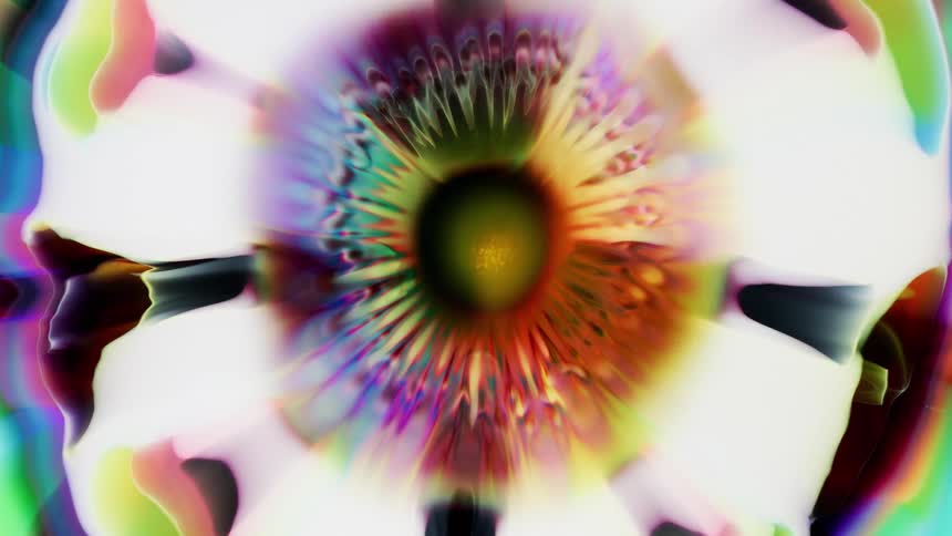 Flowing colorful liquid forming a circle expanding outwards