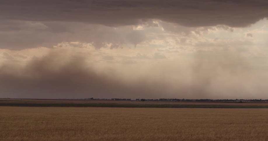 Real time shot of outflow winds from a severe thunderstorm whipping up large plumes of sand and dust in rural Texas during tornado season