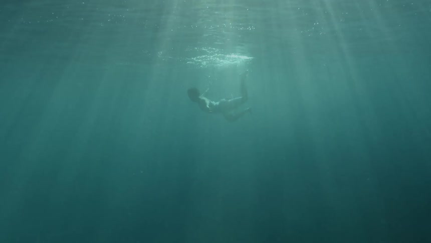 A person is swimming under water