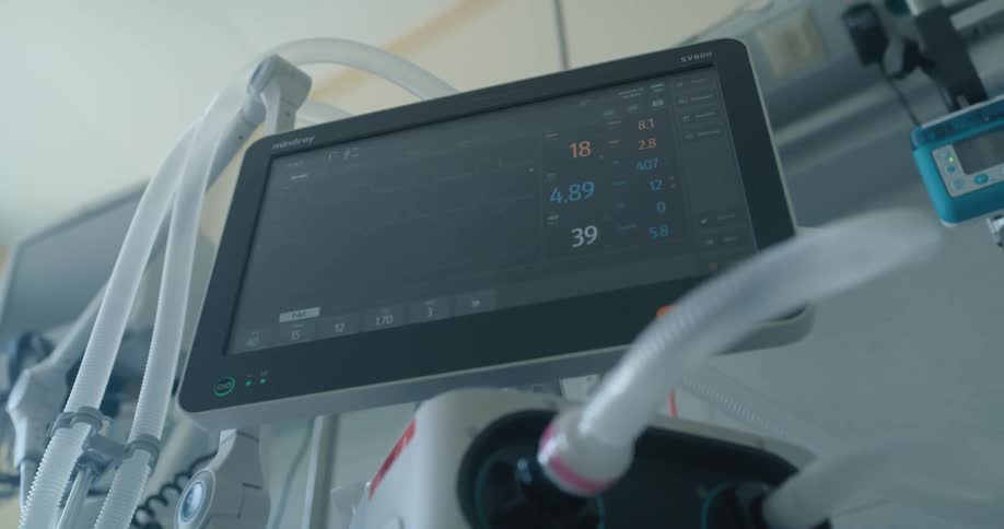Emergency medical equipment on a hospital room