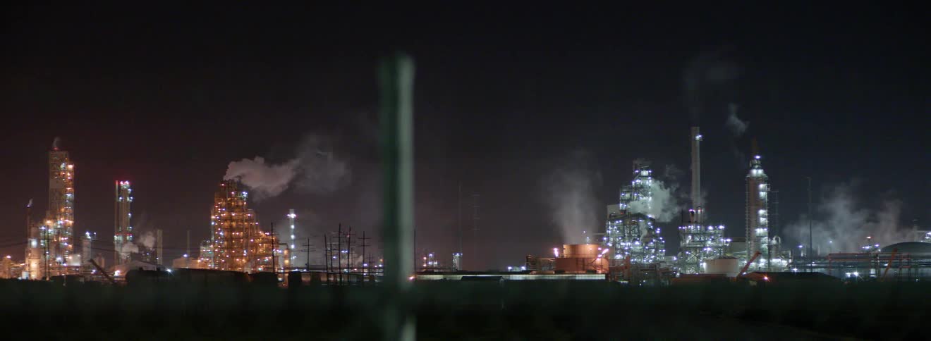 A powerplant is displayed at night