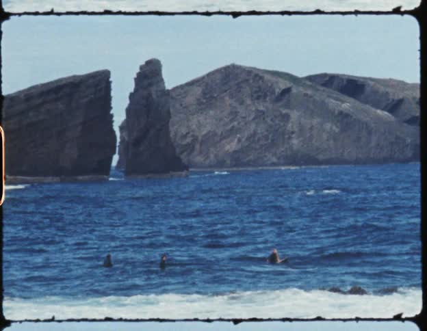 People swimming on a beach in the daytime