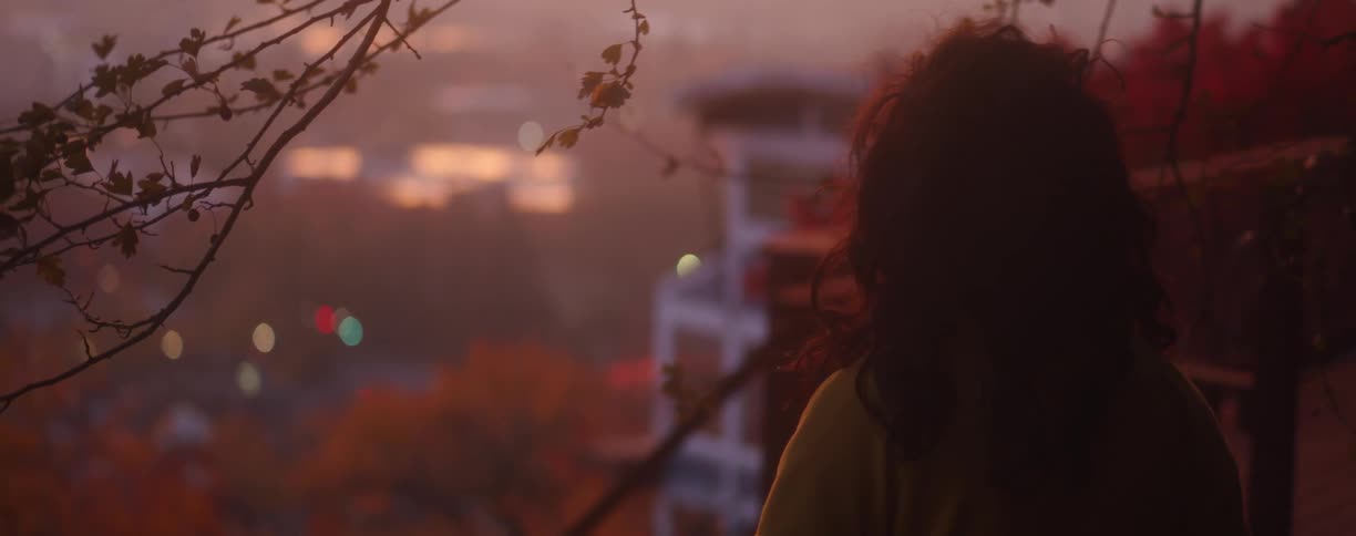 Woman looking into the distance at dusk