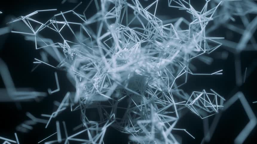 Special effects computer generated graphics of geometrical figures on a black background