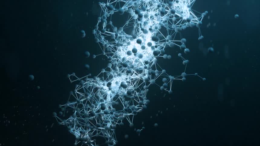Complex molecule vibrating and flashing underwater