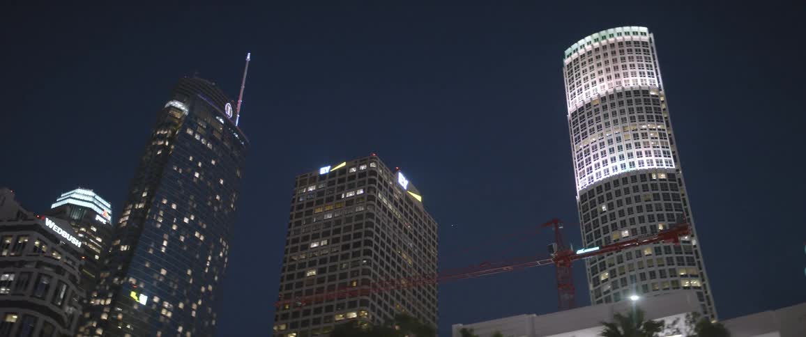 Tall skyscrapers on the citys downtown skyline at night