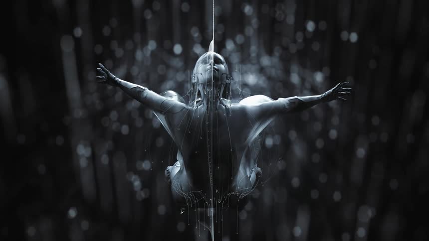 A person jumping in the air with water falling in the background