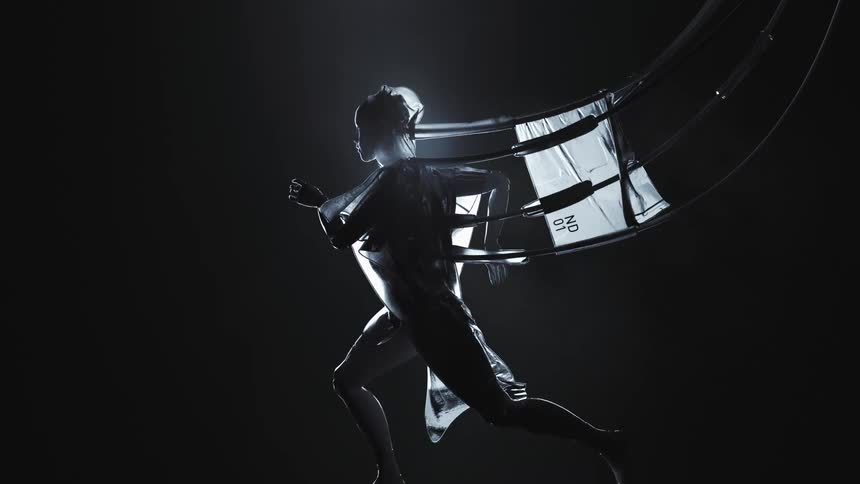 A person in a bodysuit with cables running in place