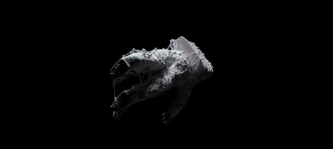 Computer generated astronaut spinning on space under strobing light
