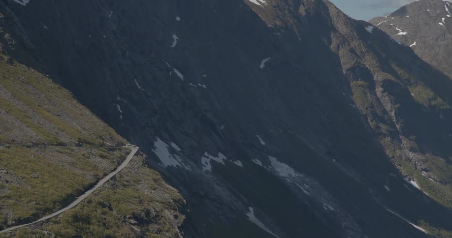 Aerial view of a road on the side of a mountain