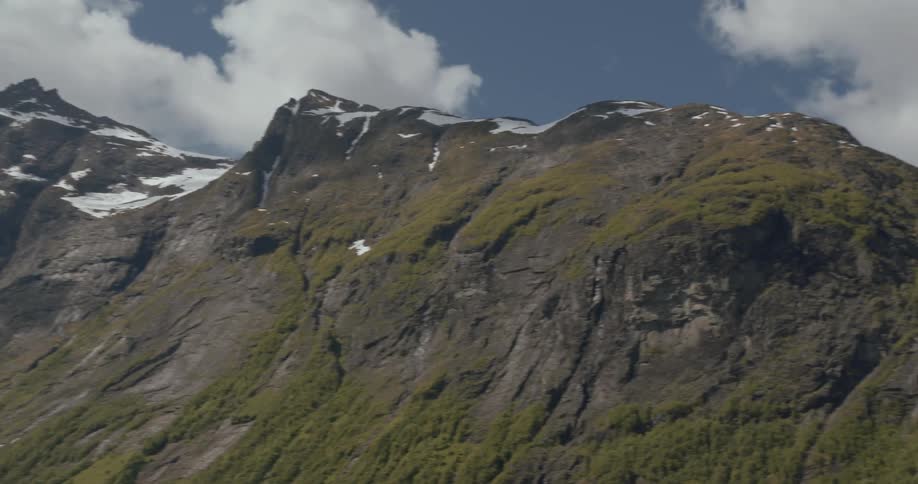 View of a mountain range covered with snow and grass
