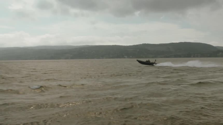 A boat jumping over water