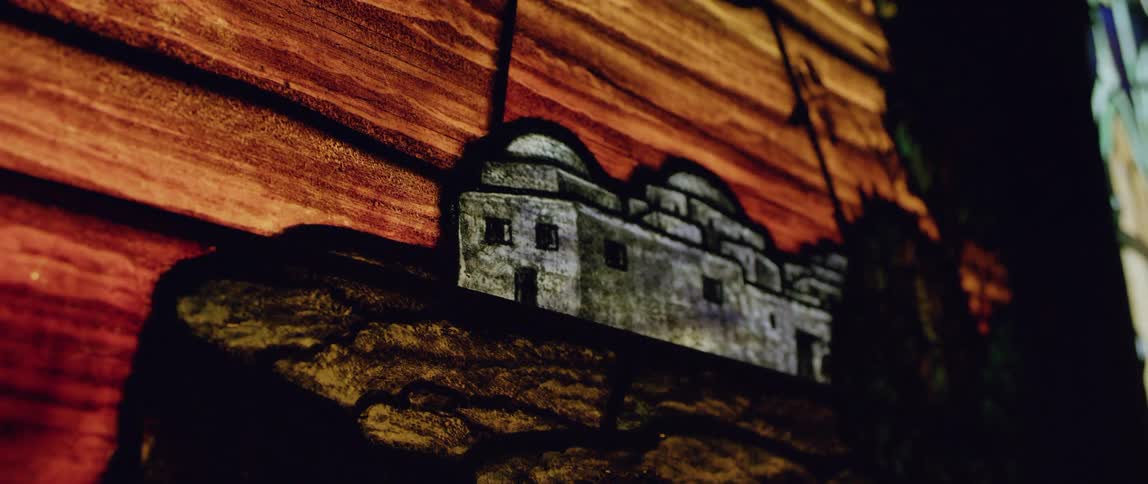 Close up of the panels of a stained glass painting