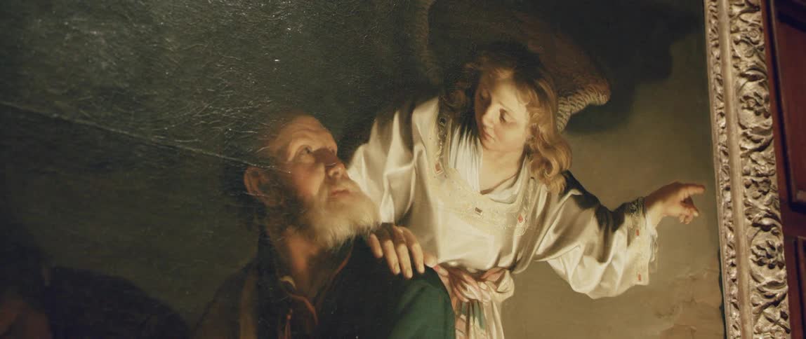 A close up of a painting