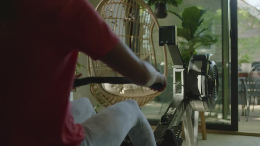 A woman exercising at home