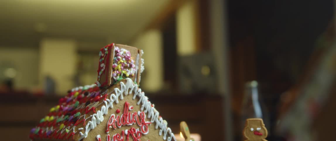 A gingerbread house in a home