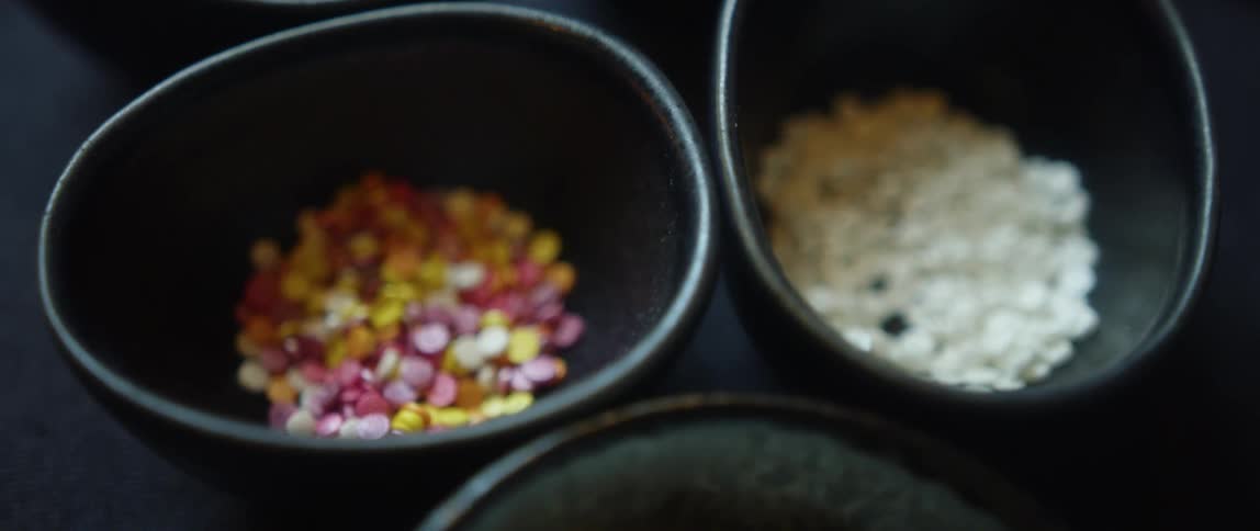 Bowls filled with food decorations