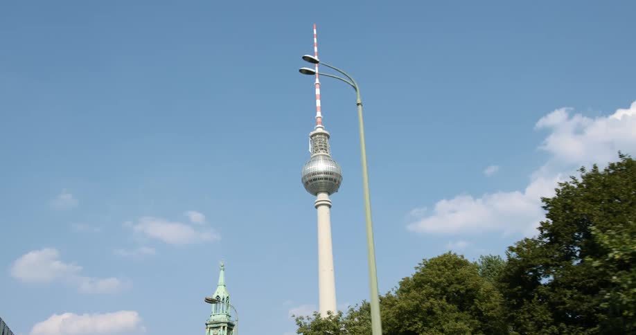 The berlin tv tower located southwest of the alexanderplatz station and northeast of the marxengels forum