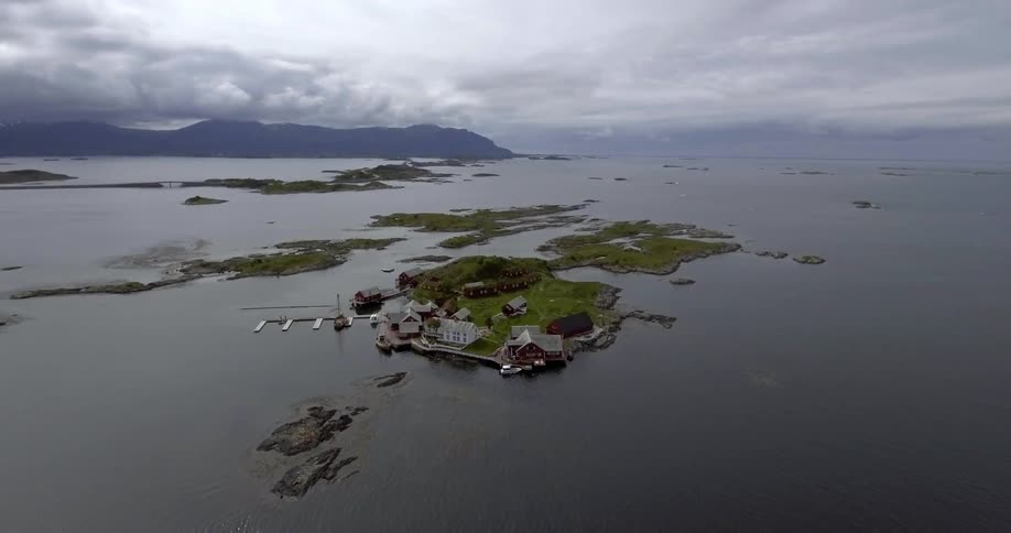 Aerial view of a small island on a cloudy day