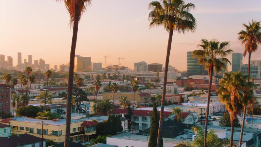 The sun is setting in Los Angeles Koreatown