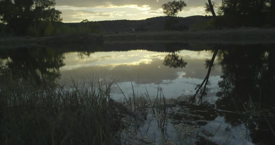 The sun is reflecting off the lake