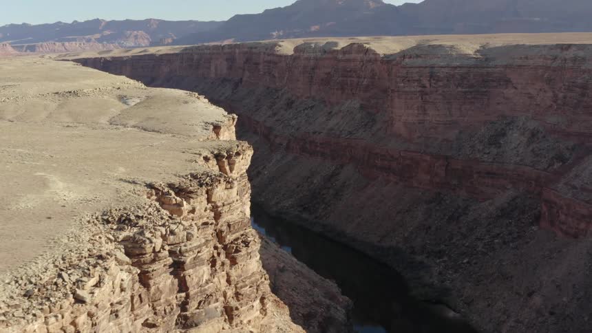 Aerial view of a rock formation is displayed