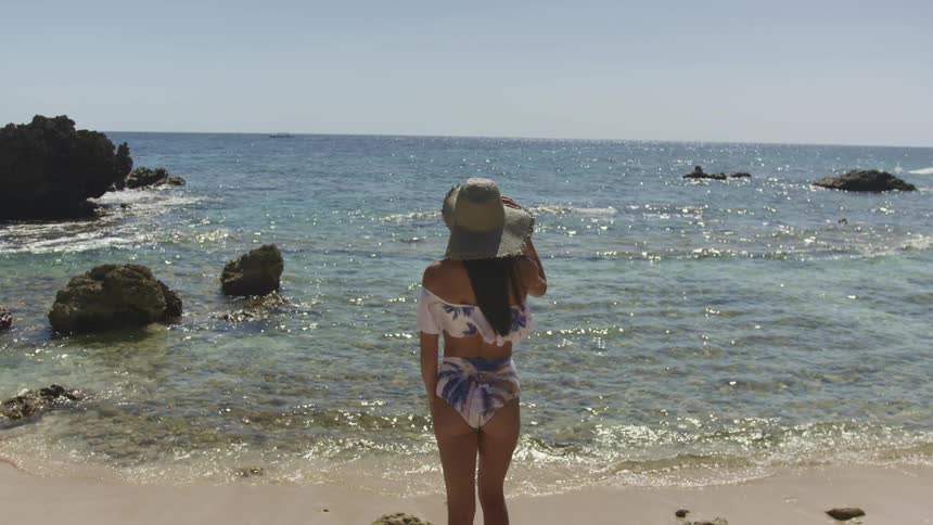 A woman standing at the edge of an ocean