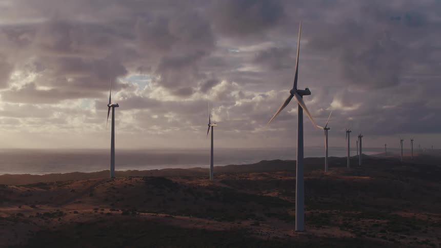 Aerial shot of windmills