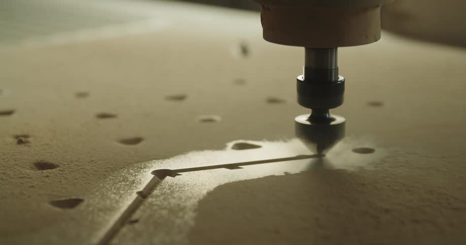 A close up of a drill or machine cutting a line on a piece of material