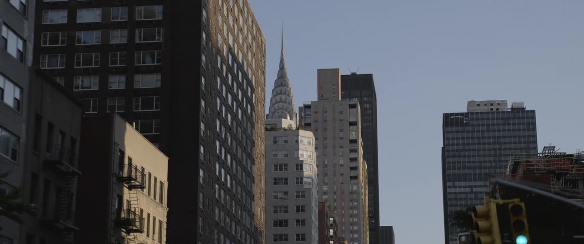 Tall skyscrapers in new york city downtown at morning