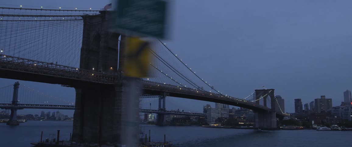 The brooklyn bridge hybrid cablestayed suspension bridge in new york city at evening