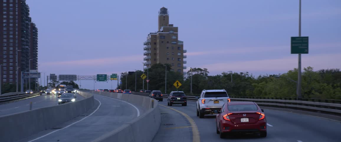 Vehicles traveling on a highway in an urban area