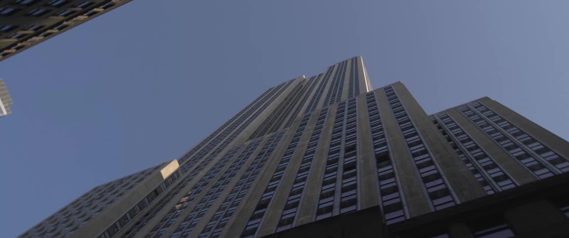 Downtown building and blue sky from street view